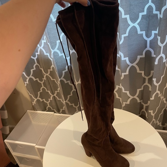 Knee high velvet boots, brown - Picture 2 of 3